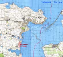 Топографічна карта Керченсьої протоки. Збільшити...  ( склейка топографічних карт району)